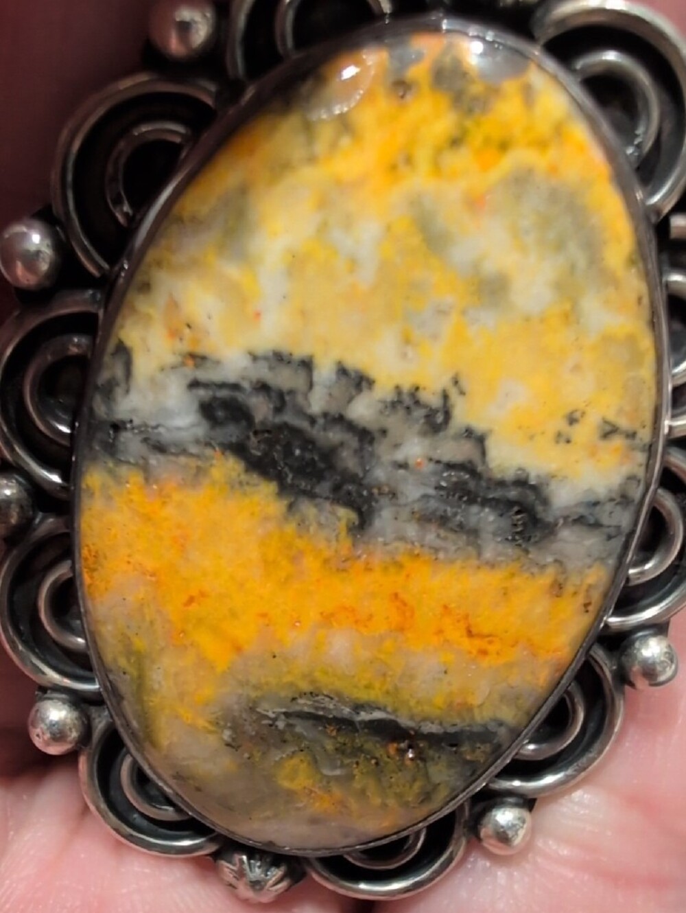 Sterling Silver Yellow Bumblebee Jasper Statement Ring - Picture 2 of 4